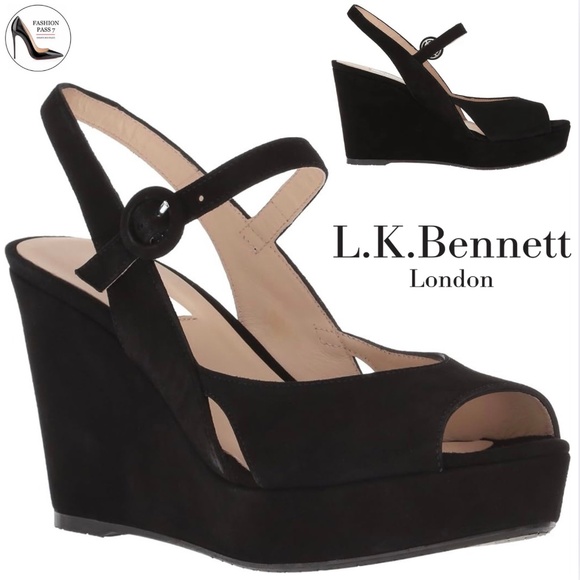L. K. Bennet Raisa Designer black suede wedge platform ankle strap sandal 41 - Picture 1 of 9